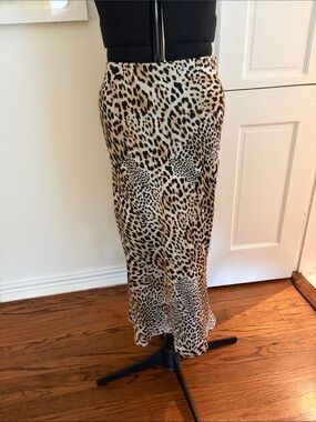 Zara Leopard-Print Bias Cut Maxi Skirt - Beige, Black